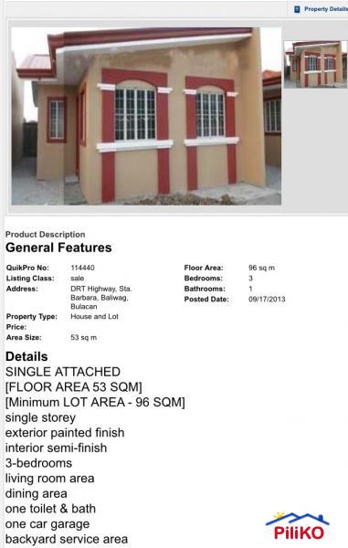 Pictures of 3 bedroom House and Lot for sale in Baliuag
